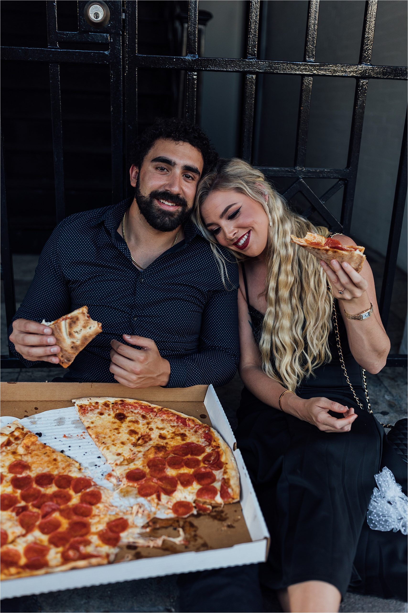 Pizza Cheers during engagement Session
