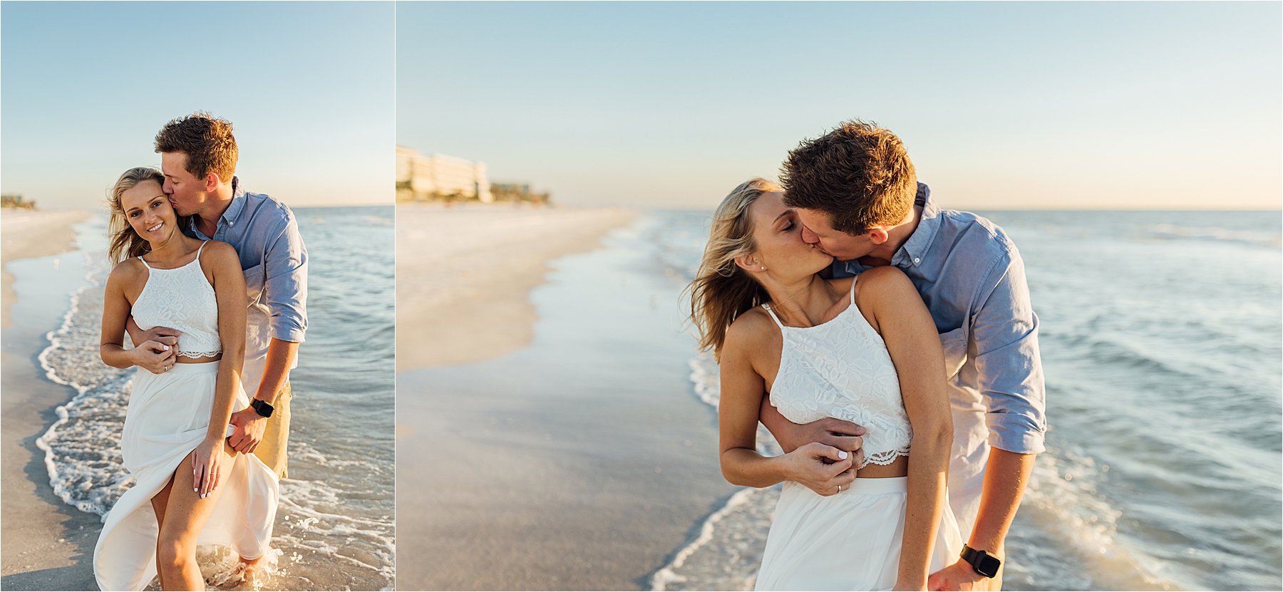 Beach engagement photos close up of kissing