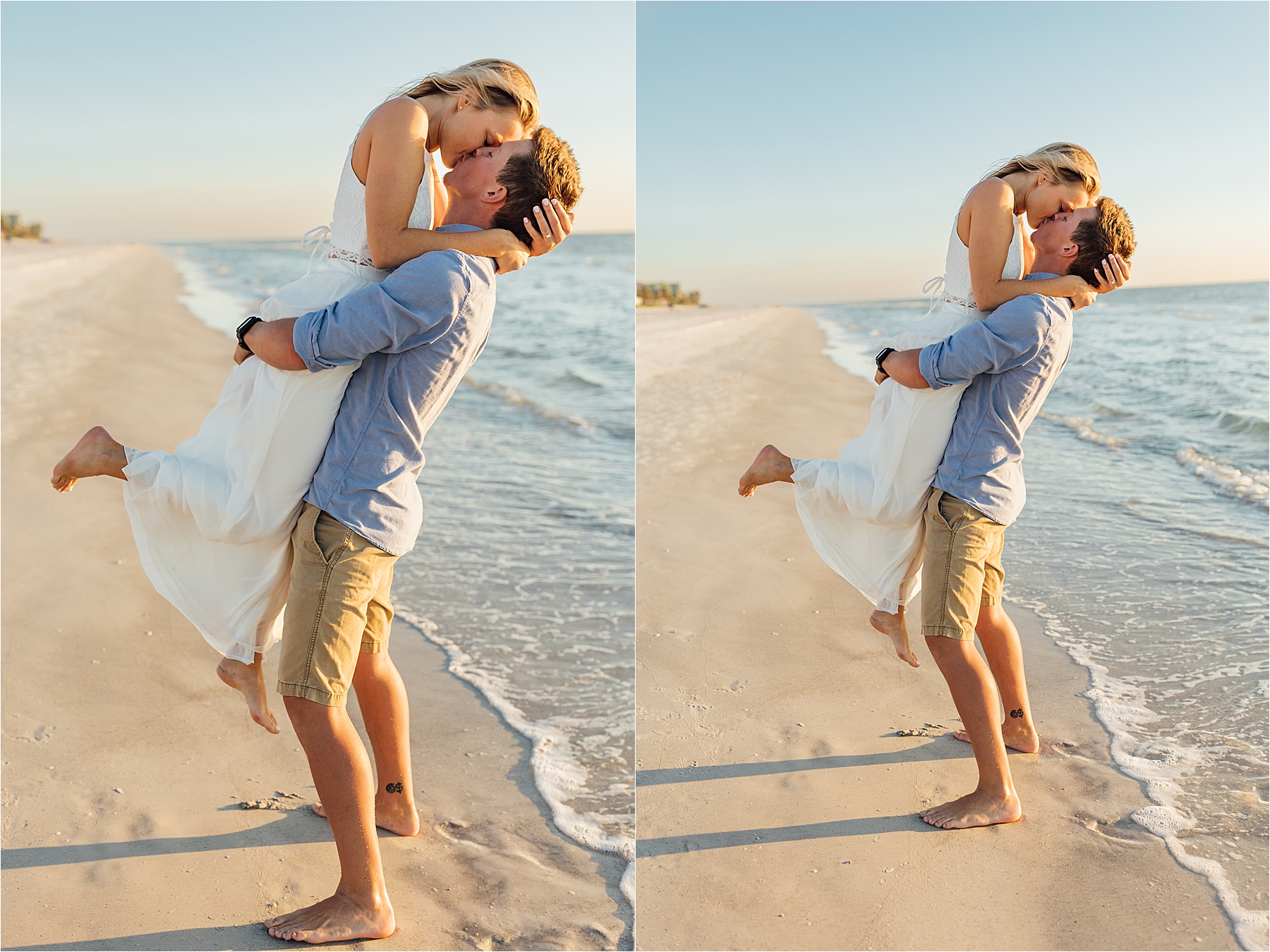 Picking her up on the beach engagement photos