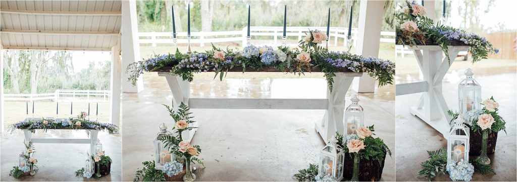 Head table in wedding reception setting