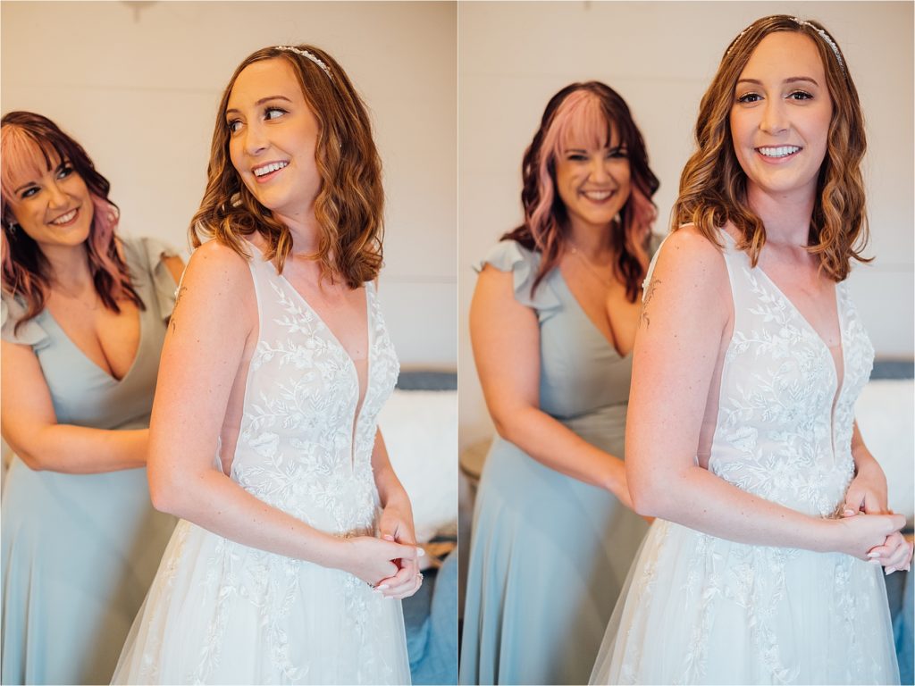 Bride smiling looking into camera