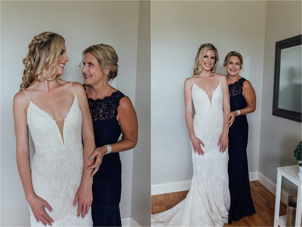 Bride and her mom smiling 