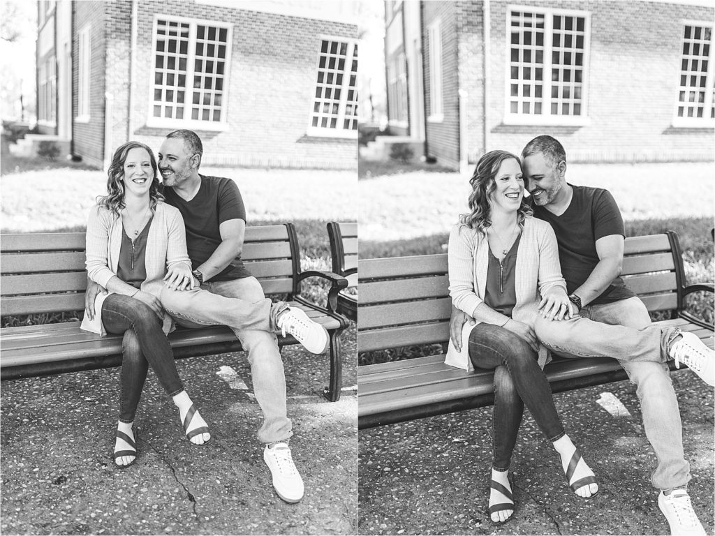Black and white photo couple laughing 