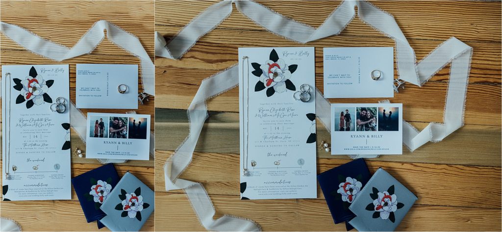 Invitation suite with bridal rings and details