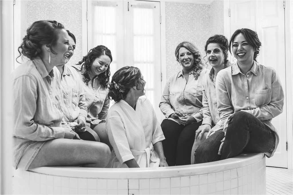 bridesmaids in bathtub at the Matthews house 